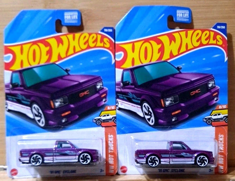 Hot Wheels 91 GMC Syclone Truck Lote de 2 camionetas pickup púrpura 8/10, 119/250 Foto 2 de 4