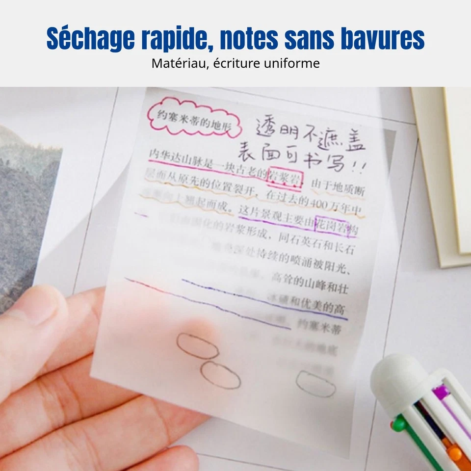 Notes autocollantes transparentes, bloc-notes minimaliste, surface inscriptible - Photo 4/4