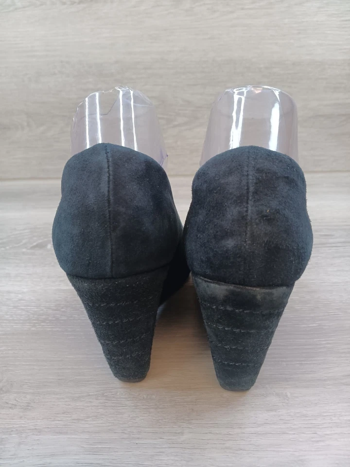 Zapatos de tacón de cuña Chocolat Blu para mujer talla 8 de cuero negro sin cordones punta almendra Foto 4 de 4