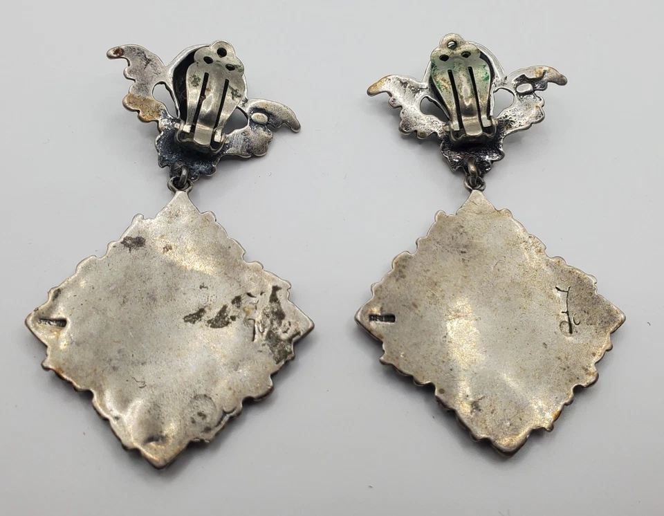 Vintage Sterling Monogramed Cherub/Angel Elaborate Clip-On Earrings - 39 Grams - Image 4 of 4