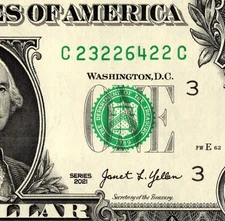 Five of a kind Fancy Serial Number One Dollar Bill C23226422C