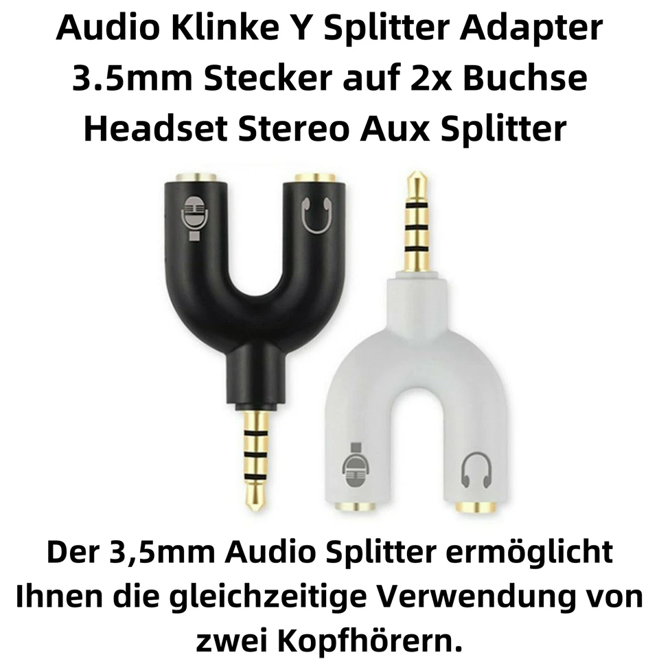 F79 Audio Klinke Y Splitter Adapter 3.5mm Stecker auf 2x Buchse Headset Stereo  - Bild 2 von 4