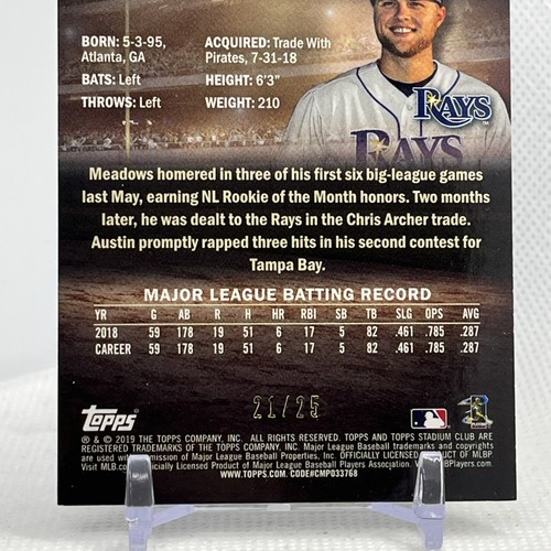 2019 TOPPS STADIUM CLUB AUSTIN MEADOWS /25 ~ #247 - Picture 6 of 6