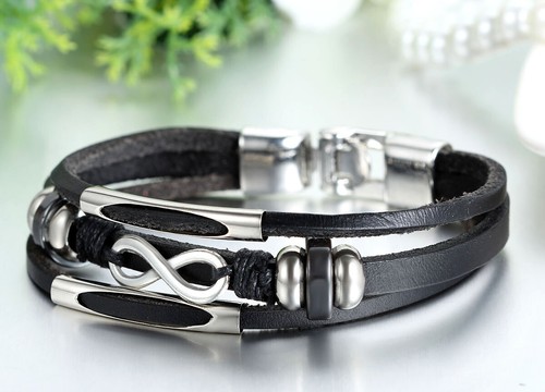 Liebe Unendlichkeit Symbol Charm Herren Damen Leder Armband Manschette Armreif Armband - Bild 3 von 11