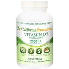 Vitamin D3 2000iu (50mcg) Enhanced with Flaxseed Oil (360 Softgels)