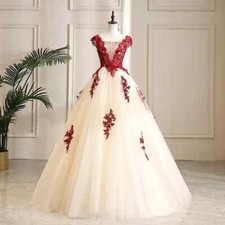 Princess Quinceanera Dresses Ball Gown Red Applique Birthday Dress Sweet 16