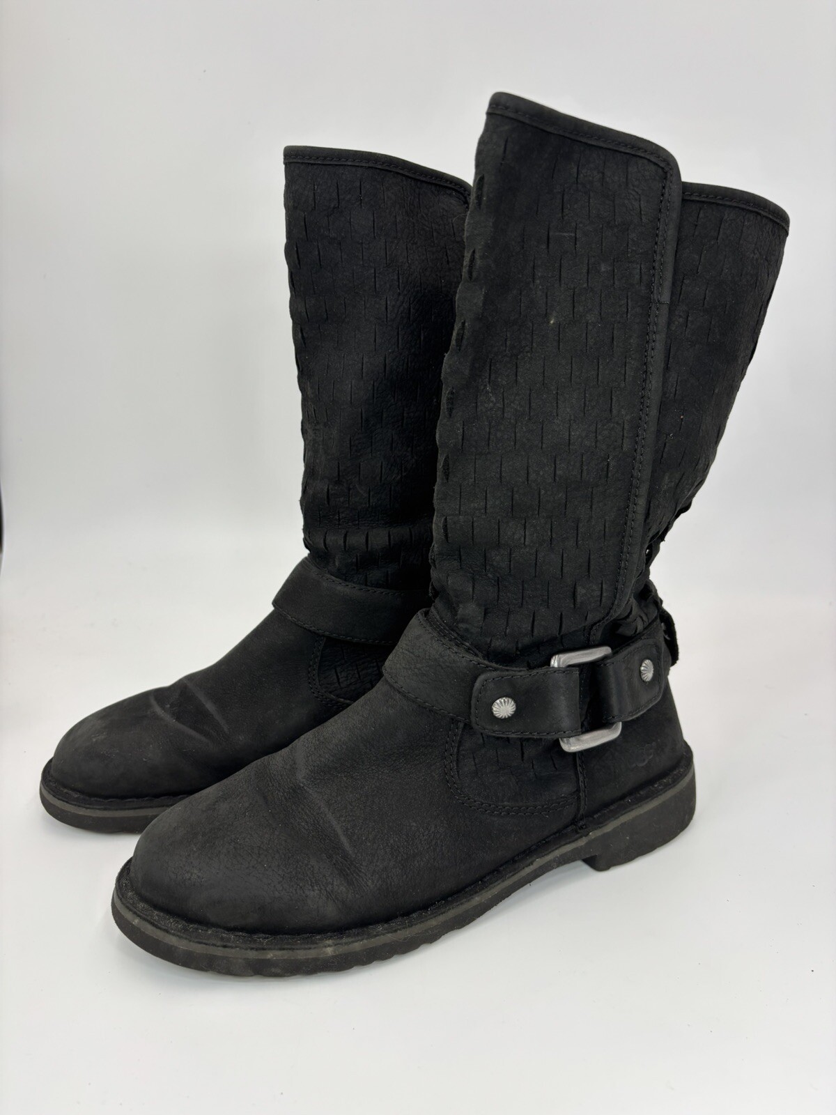 Shani Boot UGG Shani Leather Boots Womens Size 6.5 Black Slip On Mid Calf Boot ...