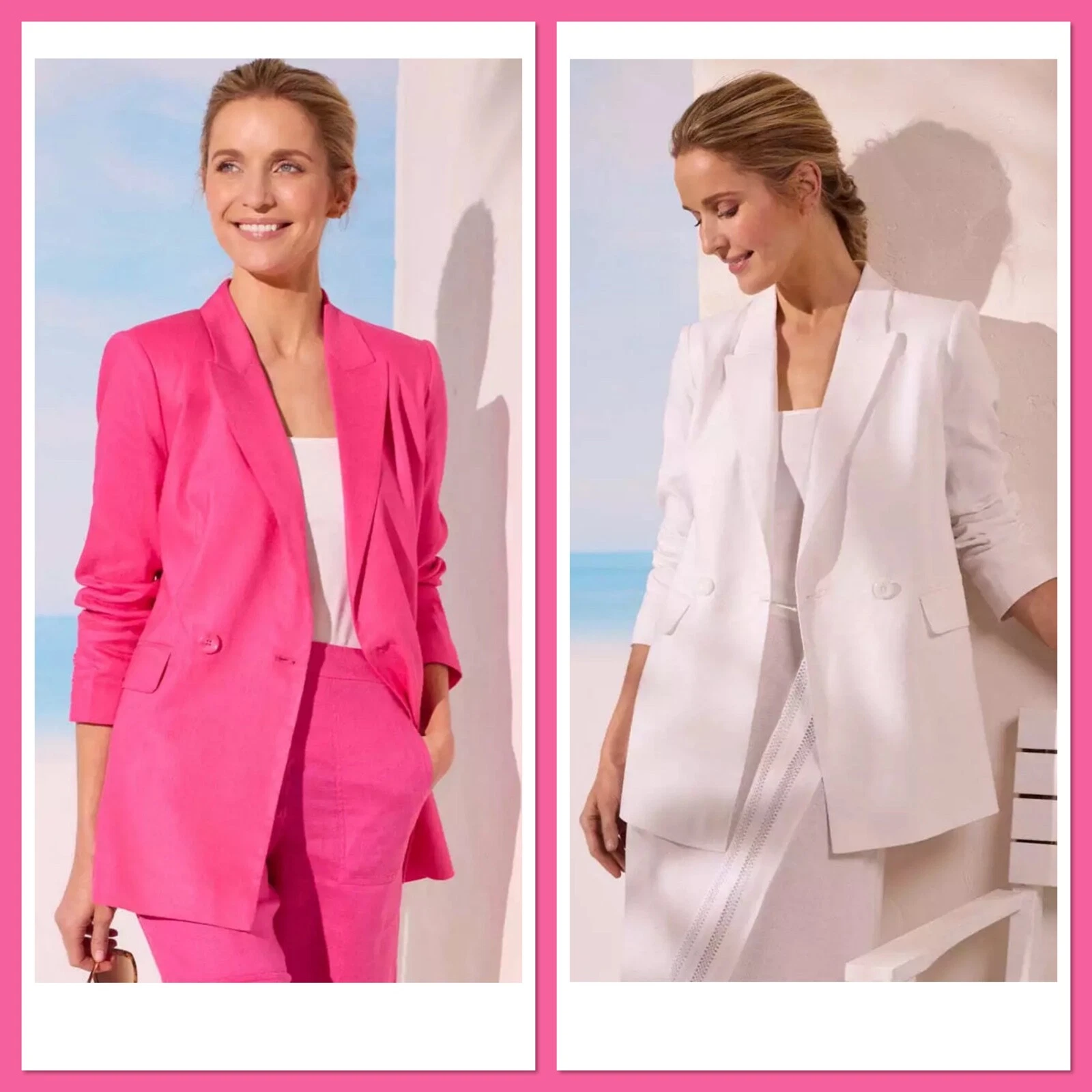 New Ladies Ex Paul Costelloe Linen Double-Breasted Blazer Jacket 8-18