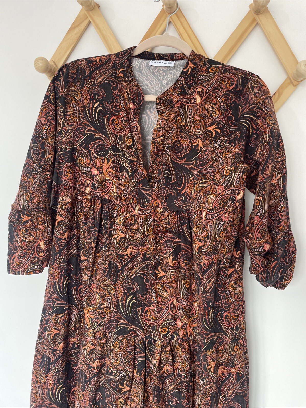 BLUE NAVY Black Orange Pasiley Patterned Long Sle… - image 7