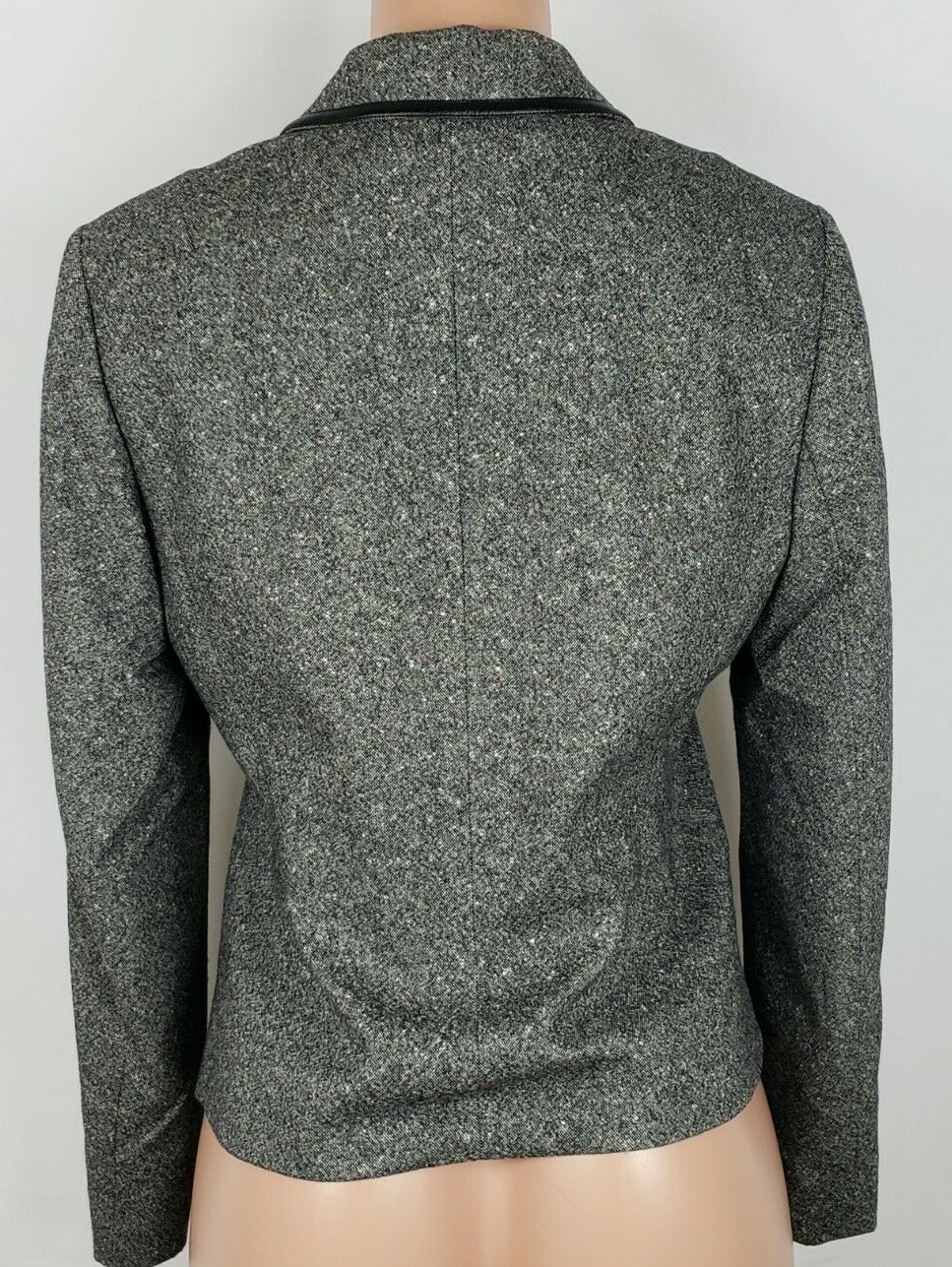 Ann Taylor Women's Size 10 Dark Gray Black Trim Blazer Zip Front Long Sleeve 