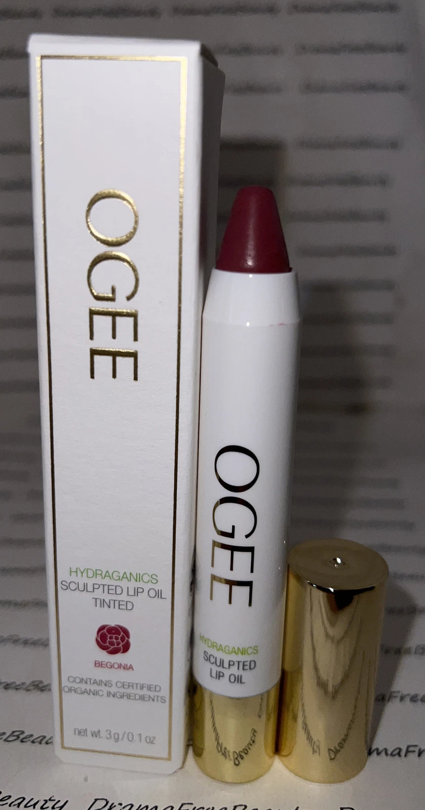OGEE Hydraganics Sculpted Organic Tinted Lip Oil Stick * BEGONIA * Red Plum BNIB