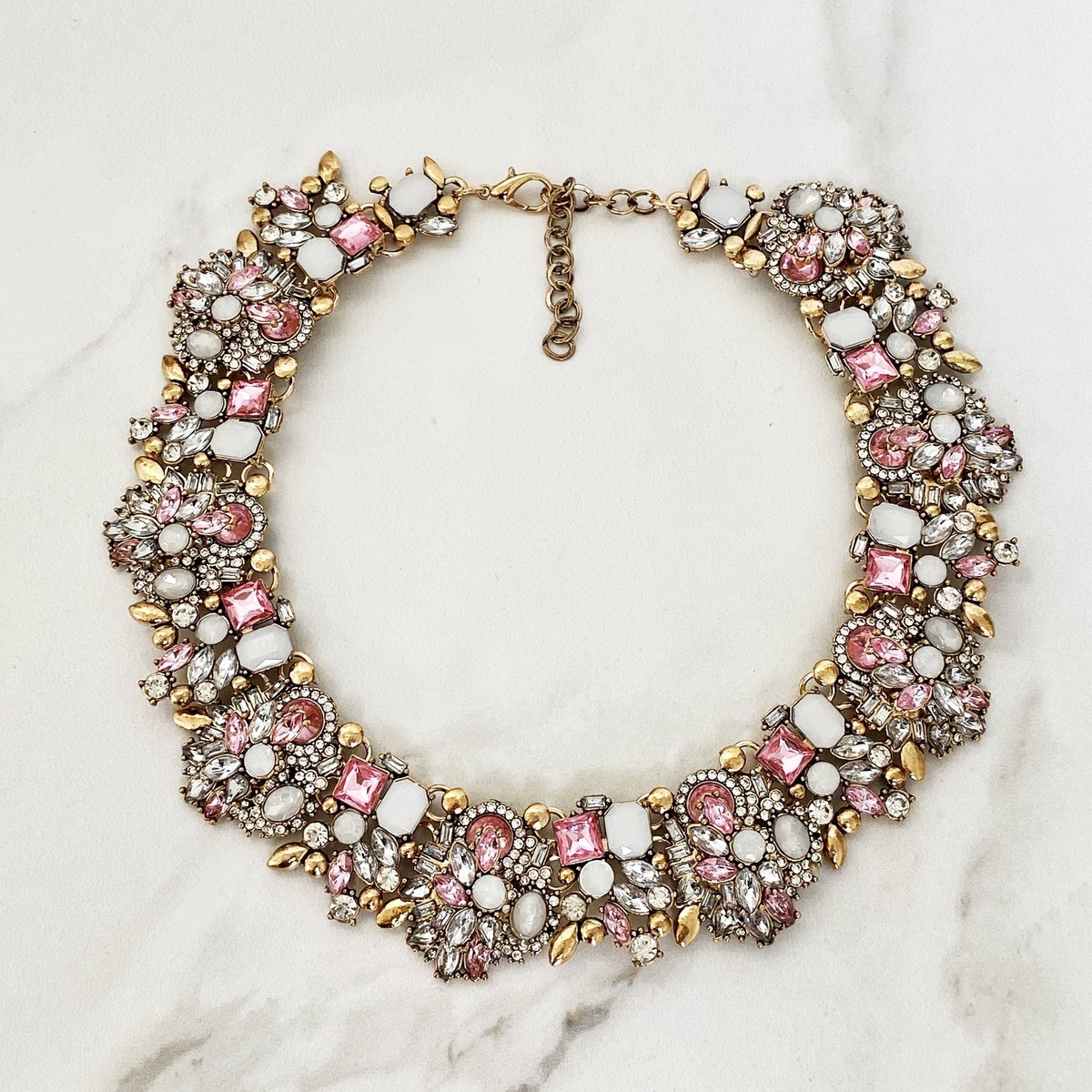 Ladies Pink Statement Necklace Pink Rhinestone Necklace Free
