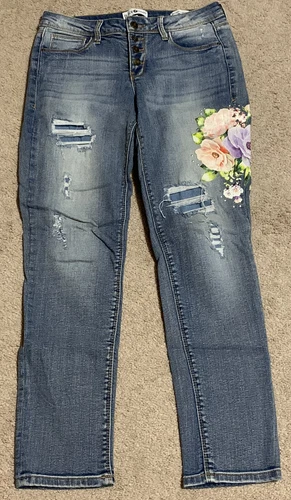 BLACK DAISY RELAXED JAMIE FLOWERS DESIGN JEANS SIZE 5/27