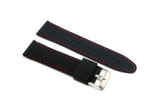 Cinturino per orologio in silicone nero cuciture rosse 24mm gomma caucciù R22