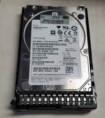HPE 872738-001 1.8TB 12Gb/s SAS SFF Hard Drive Seagate ST1800MM0129 - Afbeelding 2 van 3