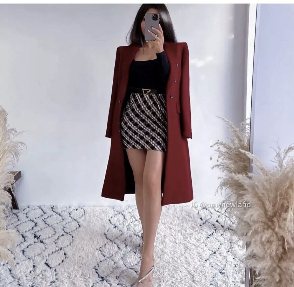 Zara Burgundy Reddish Italian Manteco Wool Double Breasted Coat XL  