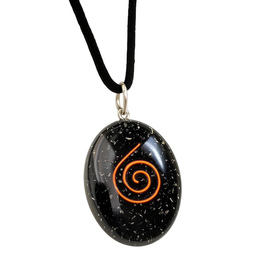 Orgone Black Tourmaline Pendant Necklace Oval EMF Copper Coil Gemstone Jewellery
