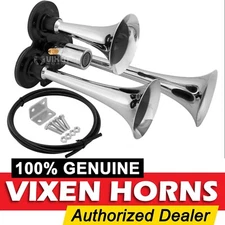 VIXEN HORNS TRAIN AIR HORN 3 TRUMPETS CHROME PLATED FOR TRUCK/CAR LOUD SOUND DB