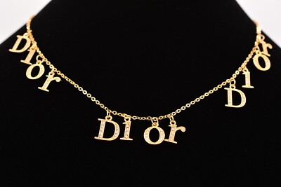 Christian Dior Vintage Triple Logo Collar Necklace Gold