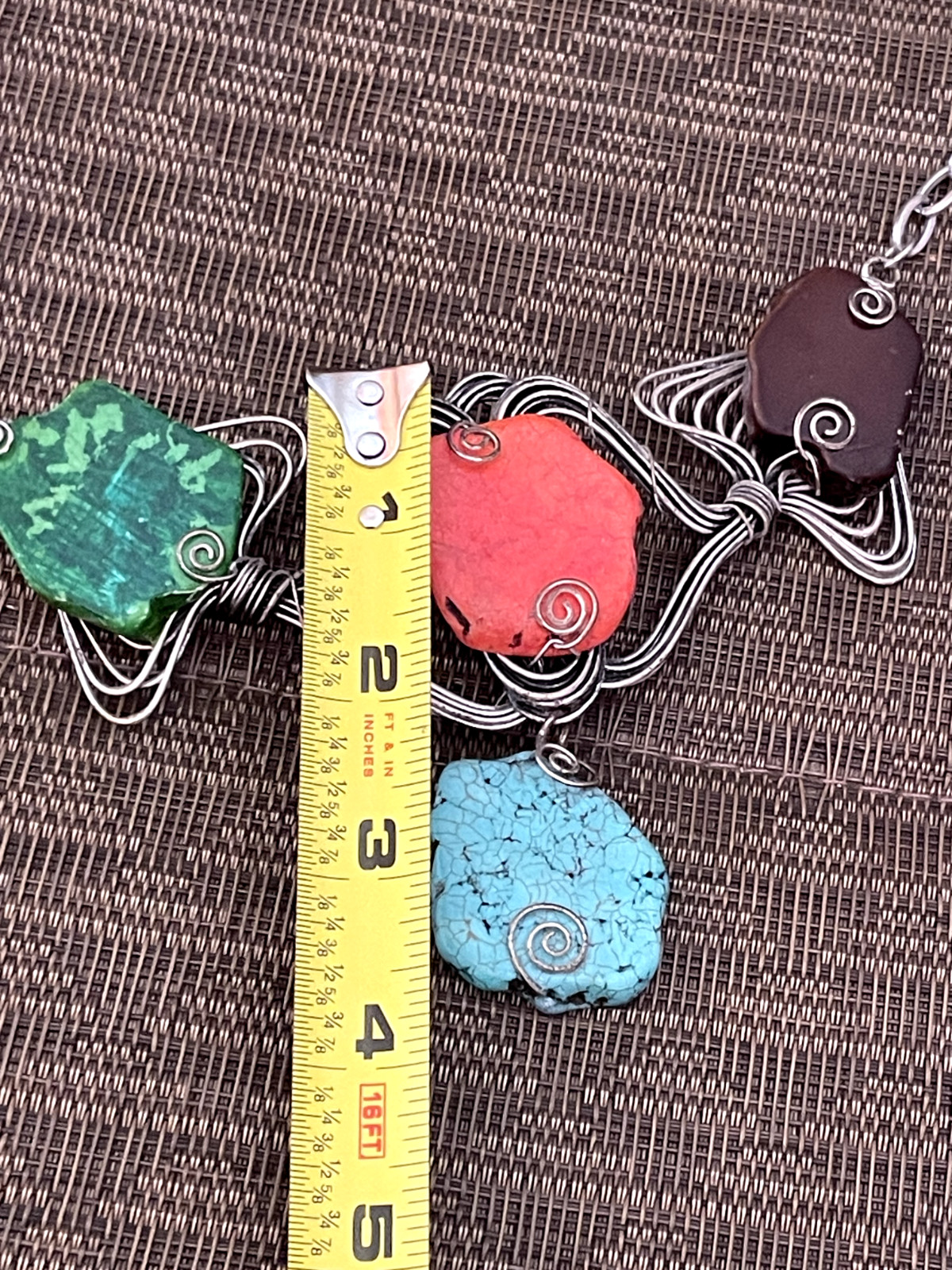 Vintage Signed Statement Necklace Multi Color Wir… - image 6