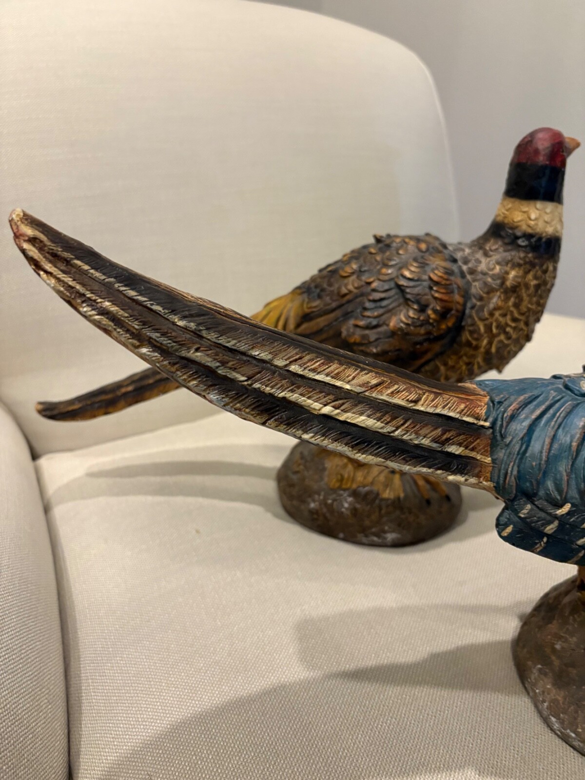 vtg pair of handpainted pheasant figurine 21x13"