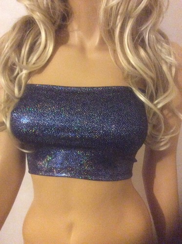 Boob Tube Top Shiny Wetlook Blau Holo Trägerlos Bandeau Club Party Damen A52 - Bild 11 von 12