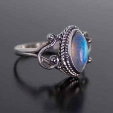 Rainbow Moonstone Silver Ring , 925 Sterling Silver Ring ,Handmade Silver Ring