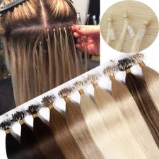 Micro Ring Loop Human Hair Extensions Silicone Beads Link Full Head Thick Ombre
