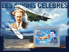CHUCK YEAGER (Bell X-1) Aviator Aircraft Stamp Sheet (2009 Comoros)