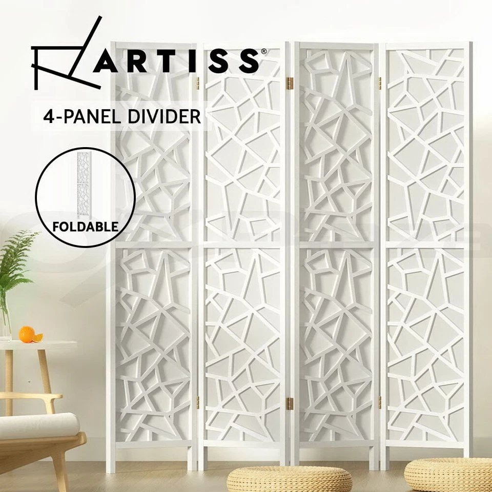 Artiss 4 Panel Clover Room Divider Screen Partition Privacy Wooden Stand White