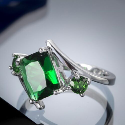 Elegante anillo de compromiso de plata 925 corte princesa de 4 garras banda Cz para mujer talla 6-10 - Imagen 3 de 9