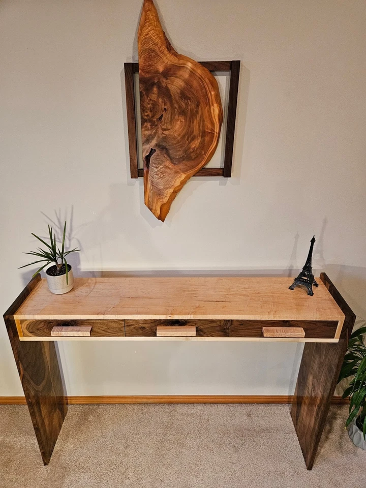 Modern Natural Wood Console & Entryway Table with 3 Drawers # 5 - Image 2 of 4