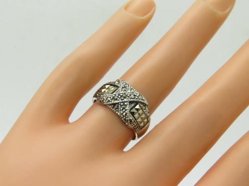 Anello Vintage Estate Argento Sterling 925 Marcasite Grappolo Crossover X Misura 7 E - Foto 3 di 12