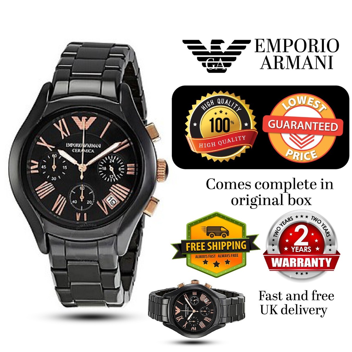 Emporio Armani Ceramica Black Men's Watch - (AR1410) for sale