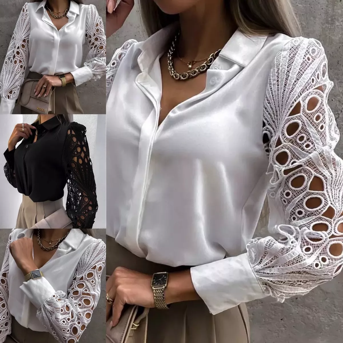 Womens Ladies Lace Blouse Full Length Sleeves Designer Shirts Smart  Occasionwear