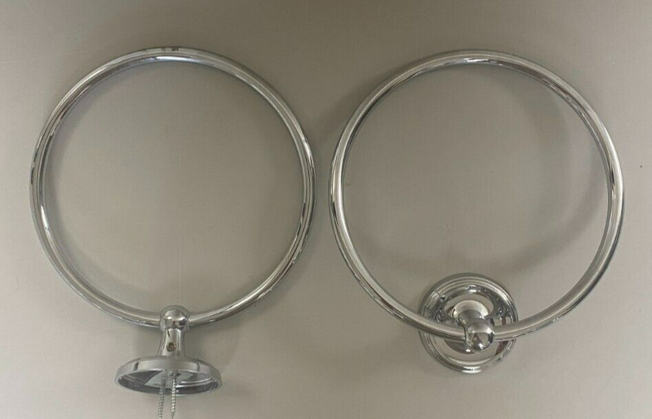 Bathroom Towel Holder Set of 2 Ring Style Towel Holder Silver Finish 