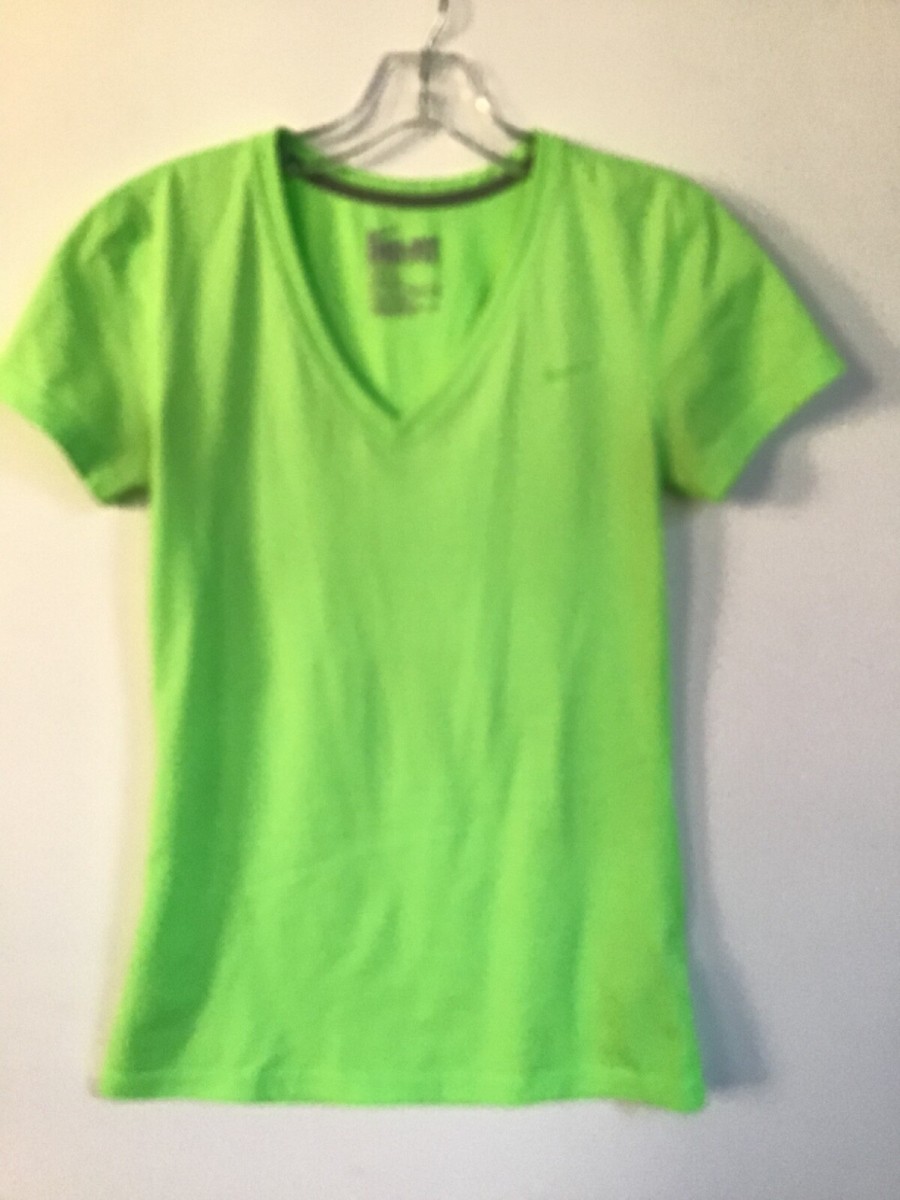 NIKE Dri Fit Women's Neon Green Yellow V-Neck Short Sleeve Tee Top