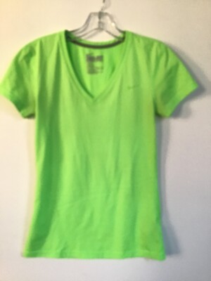 NIKE Dri Fit Women's Neon Green Yellow V-Neck Short Sleeve Tee