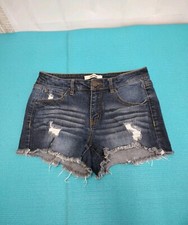 Refuge Womens Jean Distressed Stretch Low Rise Shorts Ripped Raw Hem Size 2
