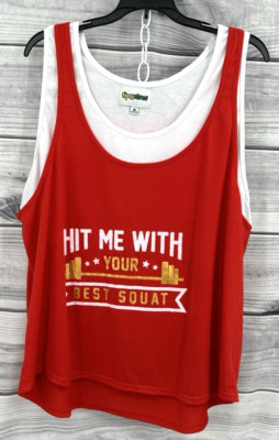 TIPSY ELVES HIT ME WITH YOUR BEST SQUAT TANK TOP Womens Size XL RED