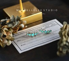 Curved Bar Opal Stud Earrings, Geometric Crawler
