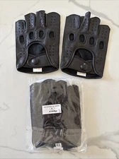 Riparo Fingerless Leather Driving Gloves Black Medium 2 Pairs