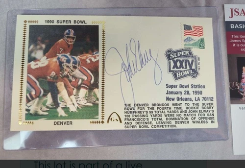 John Elway Denver Broncos Hand Signed Super Bowl SB XXIV Postcard JSA AT08911