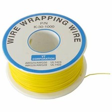 1000 Feet Yellow 30 Gauge Solid Kynar Wire Wrap, PVDF Insulated Tinned Copper