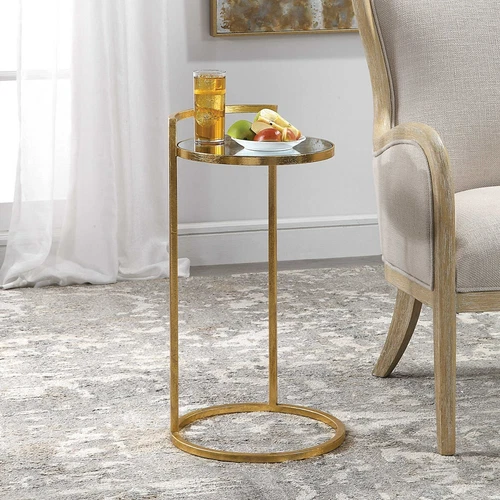 Gold Modern Cailin Accent Table Forged Iron Mirror Glass Top ~ Uttermost 24886 - Picture 7 of 7