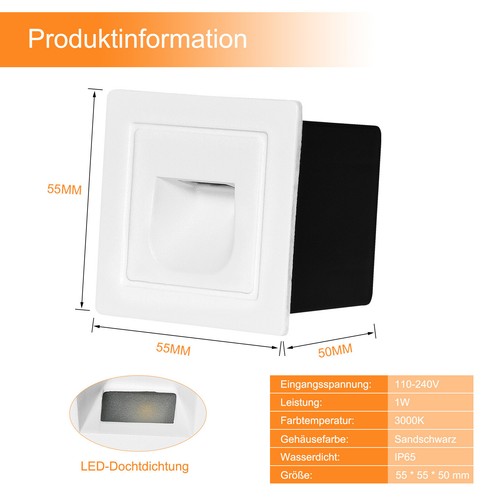 8x 1W LED Wandeinbauleuchte Treppenbeleuchtung Wandleuchte Stufenlicht 230V IP65 - Bild 8 von 12