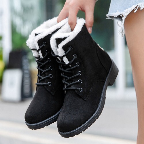 Women's Snow Ankle Boots Ladies Winter Warm Flat Fur Lined Low Heel comfy new - Picture 5 of 17
