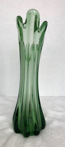 2 Mid Century Modern MCM Swung Glas Vasen Smaragdgrün WUNDERSCHÖN! - Bild 2 von 7
