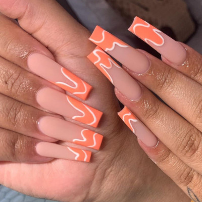 24pcs Matte Long Coffin Fake Nails Orange Wave False Nails Press On Nails Design Ebay 24pcs Matte Long Coffin Fake Nails Orange Wave False Nails Press On Nails Design Ebay