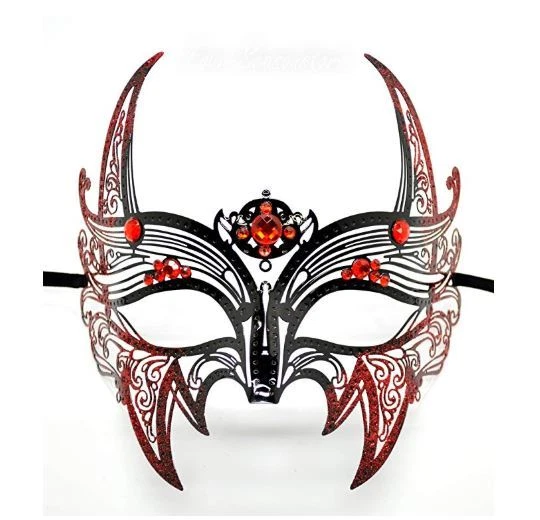 Wolverine Venetian Men's Black Masquerade Mask w/ red Rhinestones & Glitters - Image 2 of 4